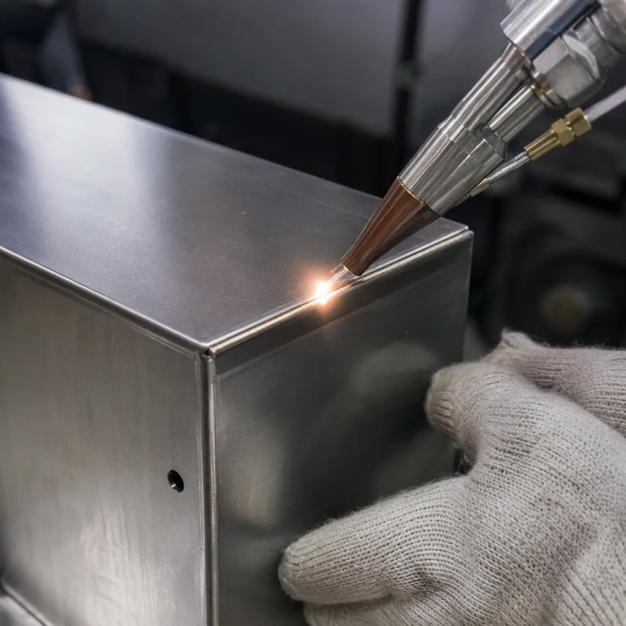 Saldatura laser a fibra su involucro in acciaio inox — saldatura a giunzione stretta di precisione