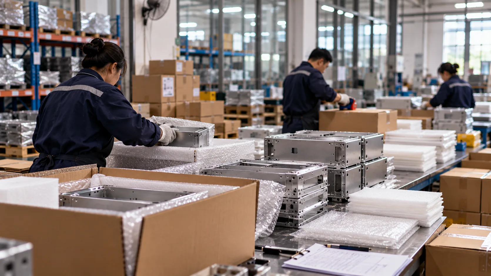 packaging department — sheet metal packaging and shipping